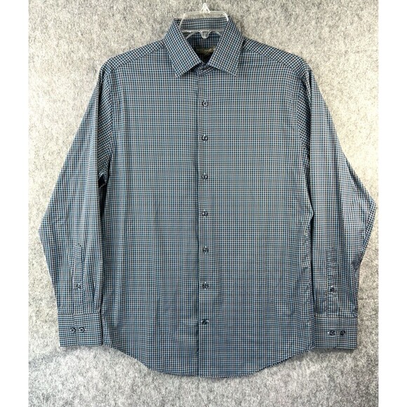 Peter Millar Summer Comfort Shirt Men's Blue Check Long Sleeve Stretch Medium - Picture 1 of 8